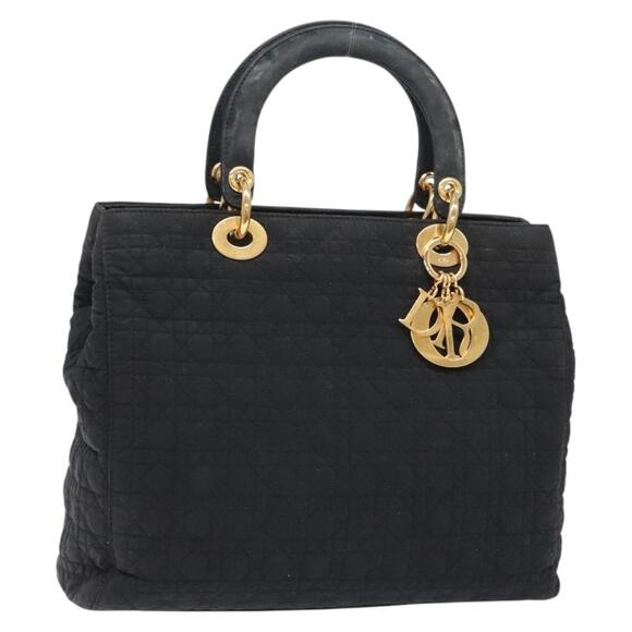 DIOR Lady DIOR Canage Hand Bag Nylon Black Gold - Picture 1 of 13